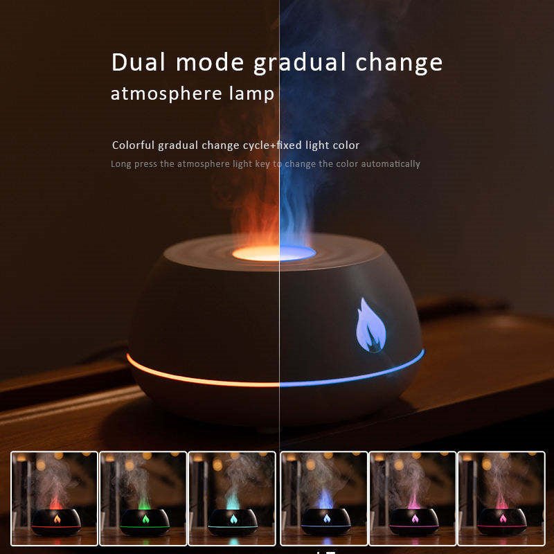 Flame Humidifier Aromatherapy Diffuser 7 Colors Light Home Air Humidifier 130ML USB Room Fragrance Essential Oil Diffuser - Asmota