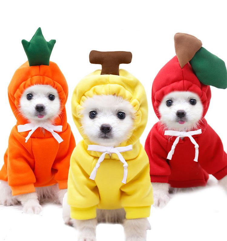 Fruit Dog Clothes Two - legged Hooded Outfits Green Fleece Clothing Autumn Winter Hoodies - Asmota