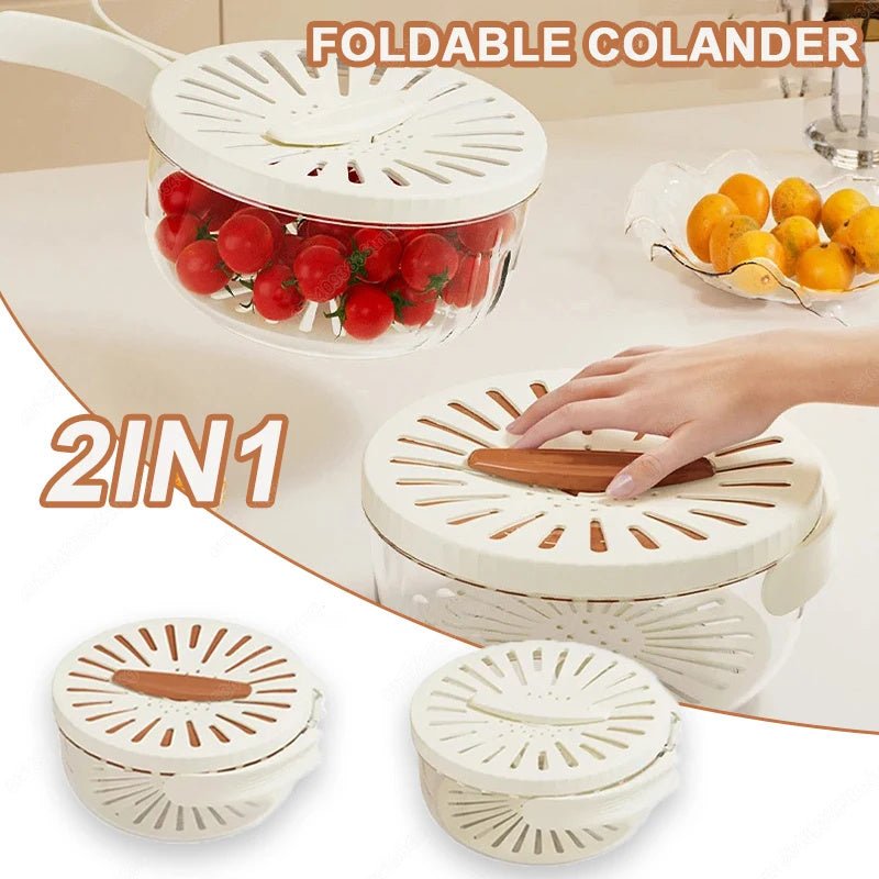 Fruit Drain Basket With Lid Vegetable Washing Bowl Foldable Handle Cleaning Colander Plastic Refrigerator Crisper Kitchen Box Kitchen Gadgets - Asmota