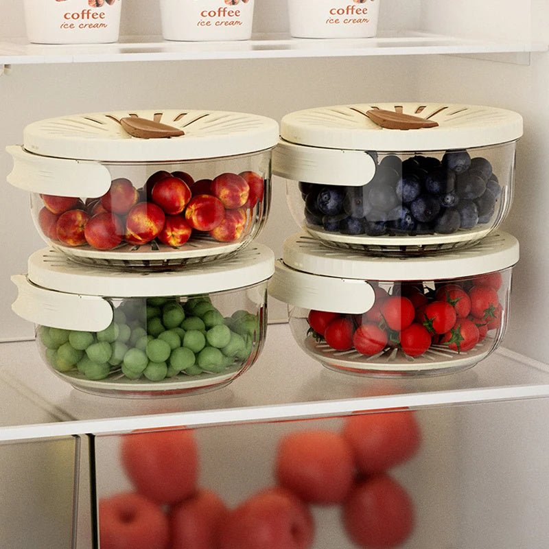 Fruit Drain Basket With Lid Vegetable Washing Bowl Foldable Handle Cleaning Colander Plastic Refrigerator Crisper Kitchen Box Kitchen Gadgets - Asmota