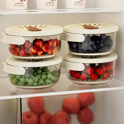 Fruit Drain Basket With Lid Vegetable Washing Bowl Foldable Handle Cleaning Colander Plastic Refrigerator Crisper Kitchen Box Kitchen Gadgets - Asmota