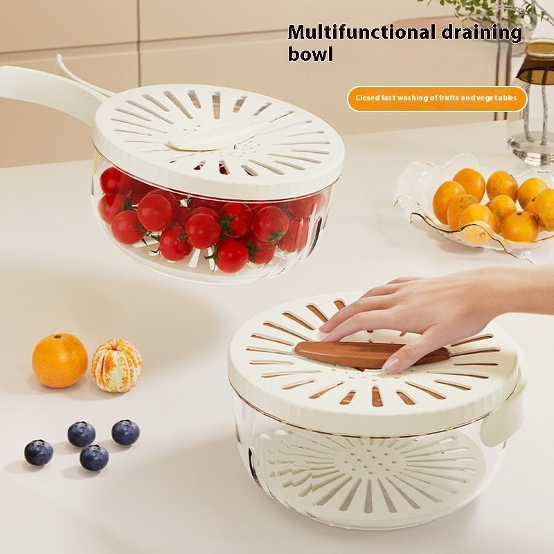 Fruit Drain Basket With Lid Vegetable Washing Bowl Foldable Handle Cleaning Colander Plastic Refrigerator Crisper Kitchen Box Kitchen Gadgets - Asmota