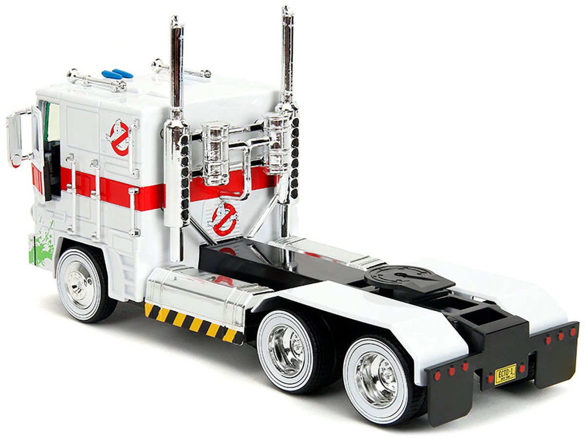 G1 Autobot Optimus Prime Truck White with Robot on Chassis from "Transformers" TV Series - "Ghostbusters" (1984) Movie Crossover "Hollywood Rides" Series 1/24 Diecast Model by Jada - Asmota