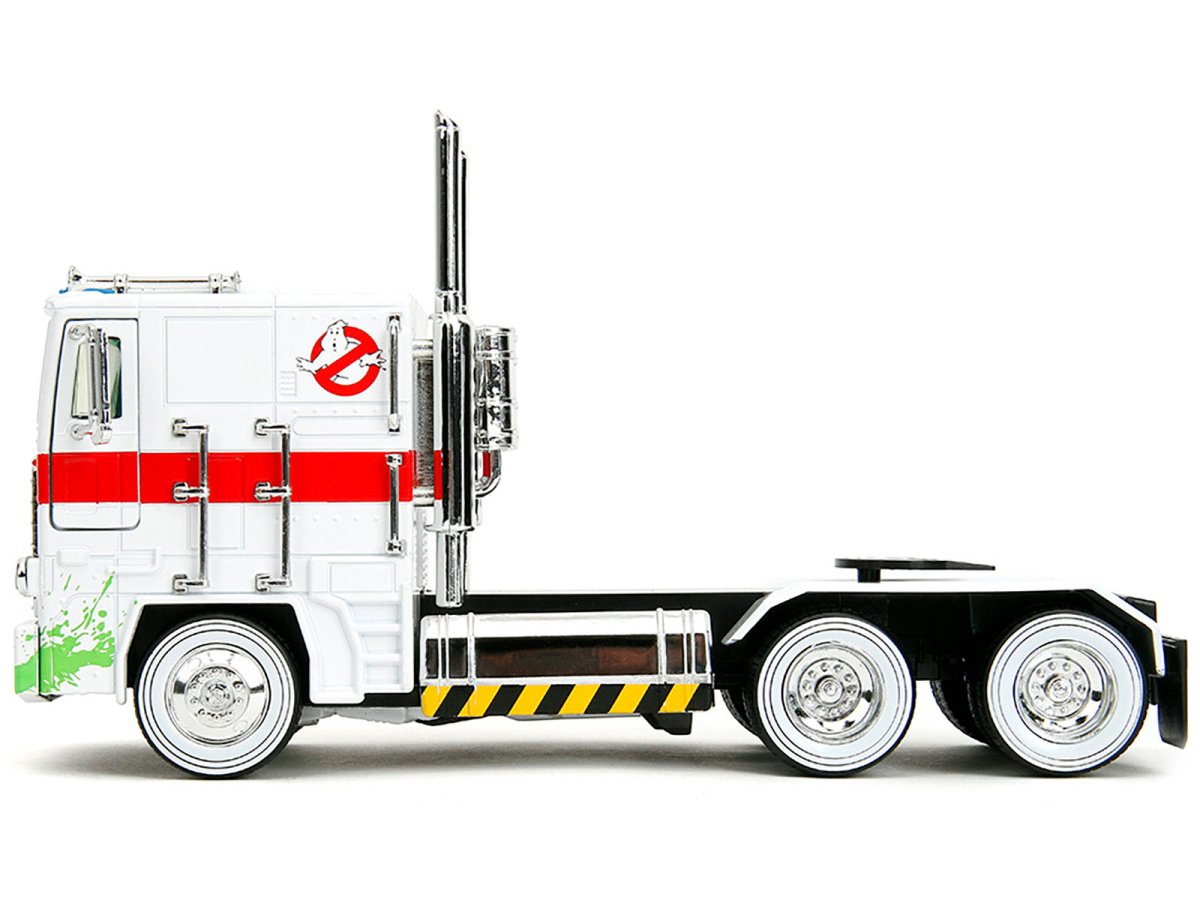 G1 Autobot Optimus Prime Truck White with Robot on Chassis from "Transformers" TV Series - "Ghostbusters" (1984) Movie Crossover "Hollywood Rides" Series 1/24 Diecast Model by Jada - Asmota