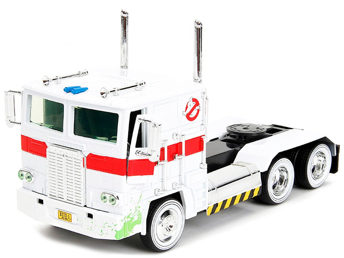 G1 Autobot Optimus Prime Truck White with Robot on Chassis from "Transformers" TV Series - "Ghostbusters" (1984) Movie Crossover "Hollywood Rides" Series 1/24 Diecast Model by Jada - Asmota
