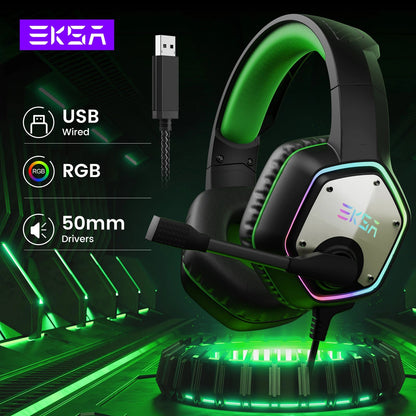 Gaming Headphones For PC/PS4/PS5 EKSA E1000 7.1 Surround RGB Gaming Headset Gamer USB Wired Headphones with Noise Cancelling Mic - Asmota