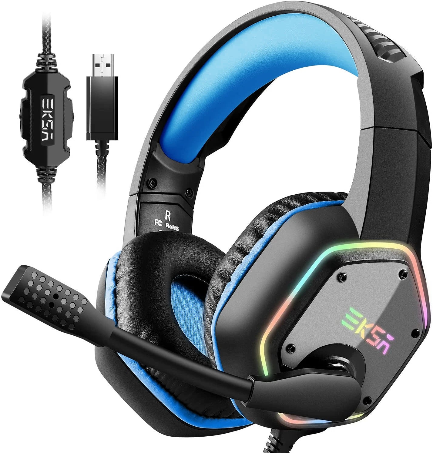 Gaming Headphones For PC/PS4/PS5 EKSA E1000 7.1 Surround RGB Gaming Headset Gamer USB Wired Headphones with Noise Cancelling Mic - Asmota