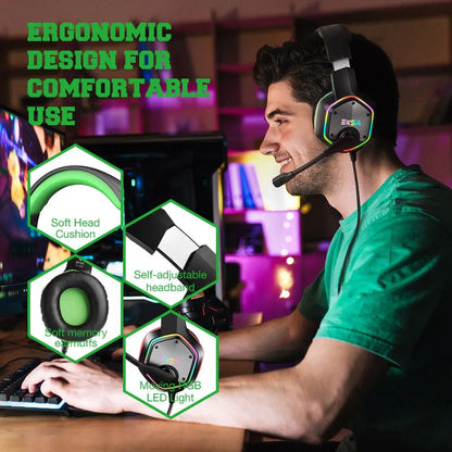 Gaming Headphones For PC/PS4/PS5 EKSA E1000 7.1 Surround RGB Gaming Headset Gamer USB Wired Headphones with Noise Cancelling Mic - Asmota