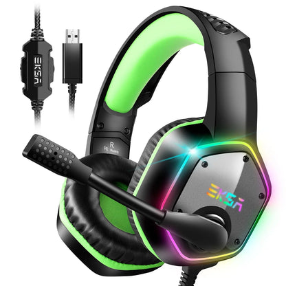 Gaming Headphones For PC/PS4/PS5 EKSA E1000 7.1 Surround RGB Gaming Headset Gamer USB Wired Headphones with Noise Cancelling Mic - Asmota