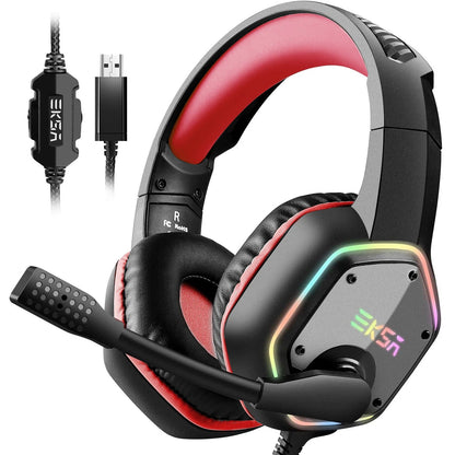 Gaming Headphones For PC/PS4/PS5 EKSA E1000 7.1 Surround RGB Gaming Headset Gamer USB Wired Headphones with Noise Cancelling Mic - Asmota