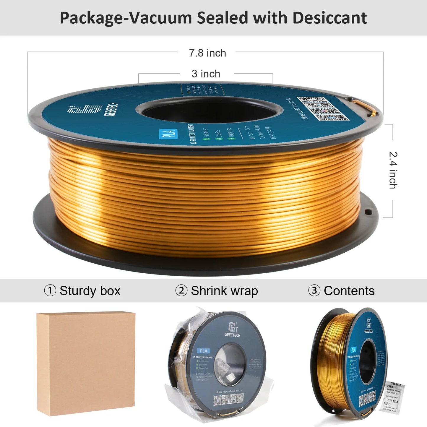 GEEETECH 10Kg 3d Silk PLA Filament 1.75mm Spool Wire For 3D Printer Material,Safety, Vacuum packaging - Asmota