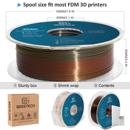 GEEETECH 10Kg 3d Silk PLA Filament 1.75mm Spool Wire For 3D Printer Material,Safety, Vacuum packaging - Asmota