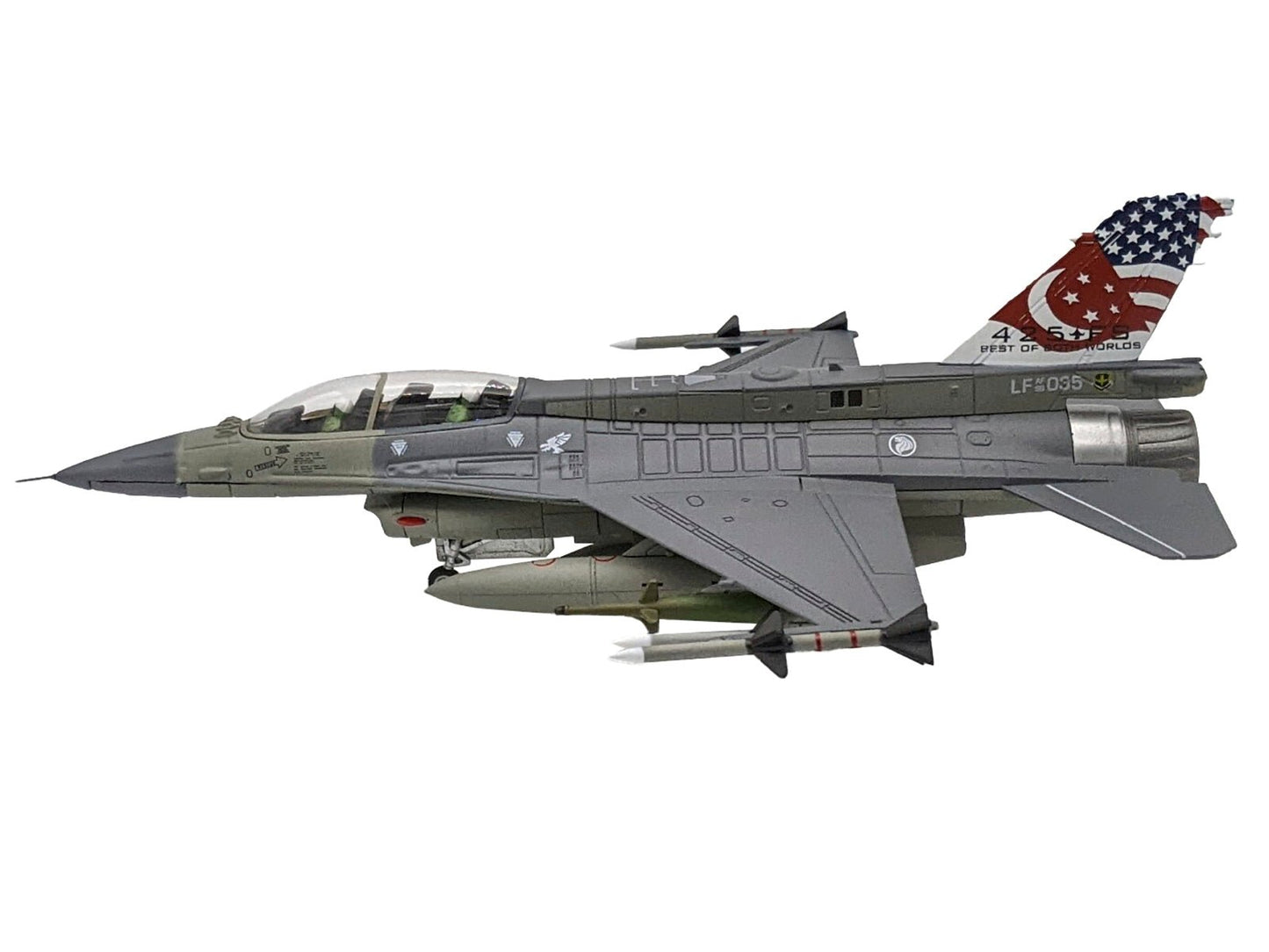 General Dynamics F - 16D Fighting Falcon Fighter Aircraft "425th Fighter Squadron Best of Both Worlds Peace Carvin II 25th Anniversary Livery 56th Fighter Wing Luke AFB" (2018) United States Air Force 1/72 Diecast Model Airplane - Asmota
