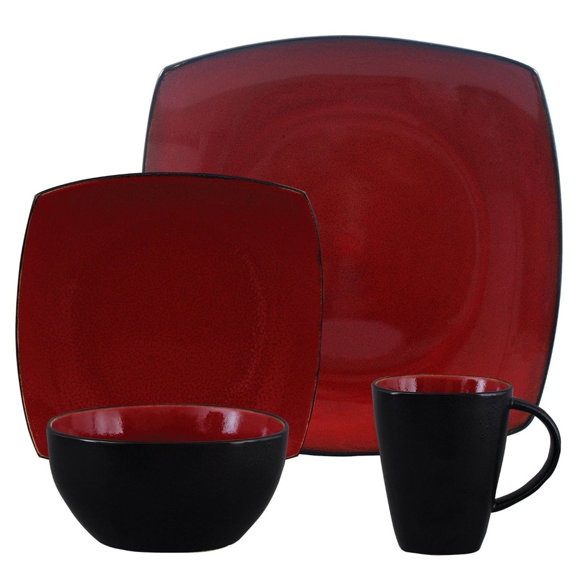 Gibson Elite Soho Lounge Square 16 - Piece Dinnerware Set, Red - Asmota