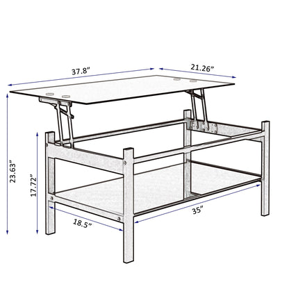 Glass Lift Top Coffee Table, Modern Simple 2 - Layer Tempered Glass Coffee Table for Living Room, Black - Asmota