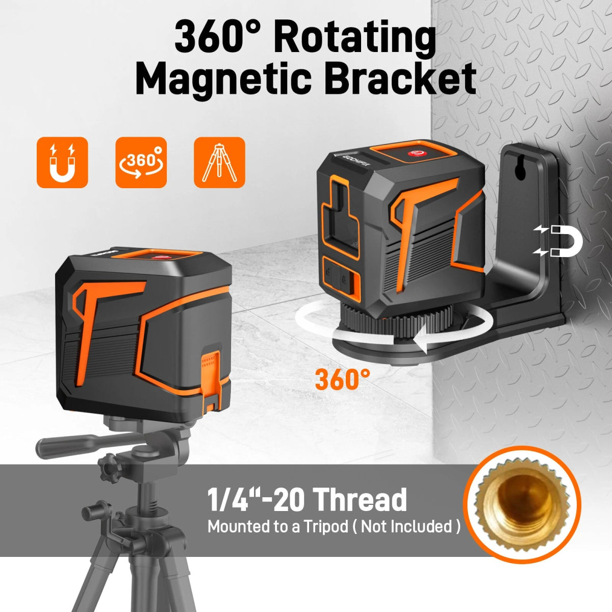 GOCHIFIX Laser Level Self Leveling 360 Red Laser Level Line Tool Wall Suction Stand Receiver 100ft Line Laser for Picture Hanging Outdoor Rechargeable Battery - Asmota