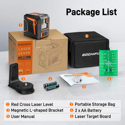 GOCHIFIX Laser Level Self Leveling 360 Red Laser Level Line Tool Wall Suction Stand Receiver 100ft Line Laser for Picture Hanging Outdoor Rechargeable Battery - Asmota