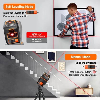 GOCHIFIX Laser Level Self Leveling 360 Red Laser Level Line Tool Wall Suction Stand Receiver 100ft Line Laser for Picture Hanging Outdoor Rechargeable Battery - Asmota