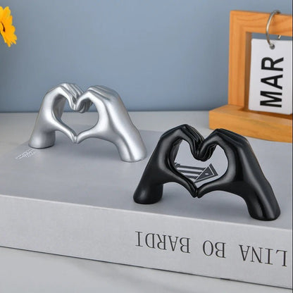 Gold Decoration, Heart Hand Statue Living Room Bedroom Decoration, Love Finger Modern Hand Gesture Sculpture Home Shelf Desktop - Asmota