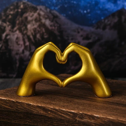 Gold Decoration, Heart Hand Statue Living Room Bedroom Decoration, Love Finger Modern Hand Gesture Sculpture Home Shelf Desktop - Asmota