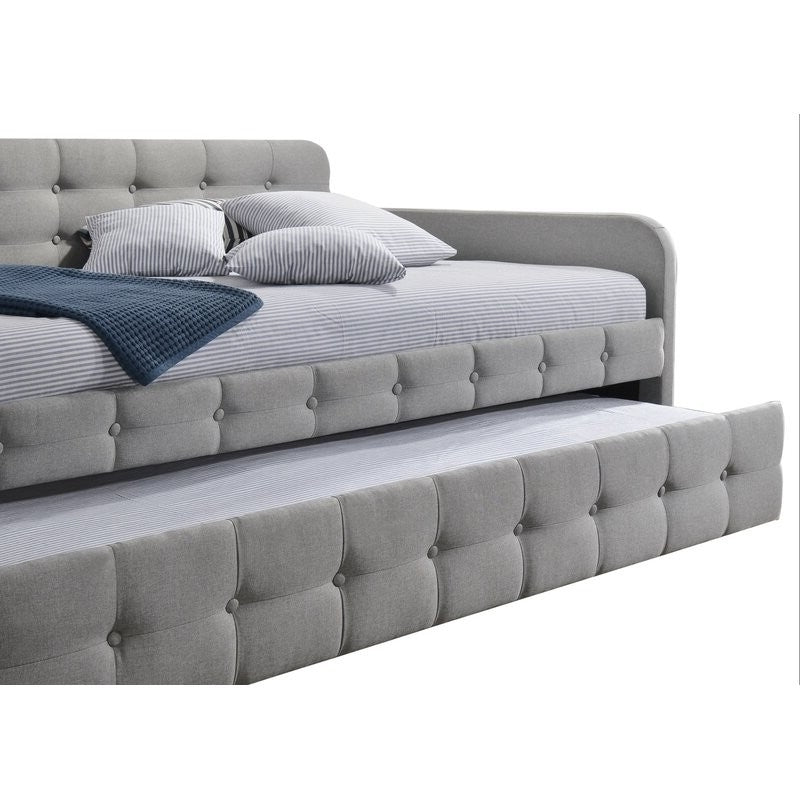 Gray Tufted Polyester Linen Twin Daybed with Trundle - Asmota