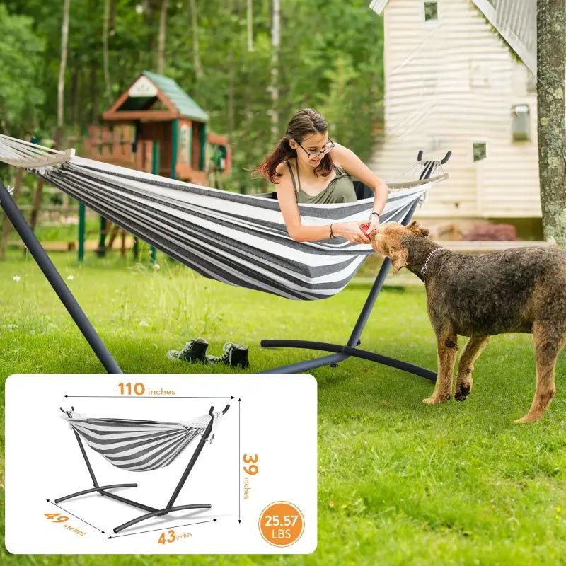Gyroor Hammock with Adjustable Stand - Stylish Hammock Bed w/Storage Bag, 600lb Capacity - Asmota