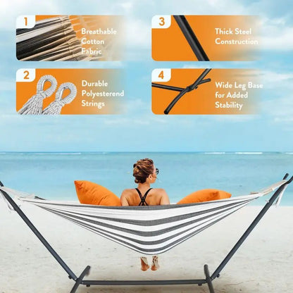 Gyroor Hammock with Adjustable Stand - Stylish Hammock Bed w/Storage Bag, 600lb Capacity - Asmota