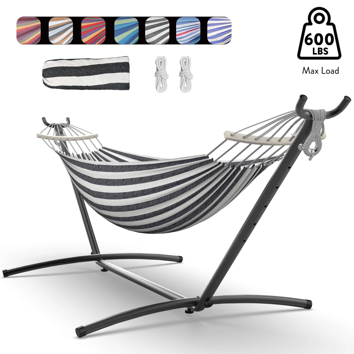Gyroor Hammock with Adjustable Stand - Stylish Hammock Bed w/Storage Bag, 600lb Capacity - Asmota