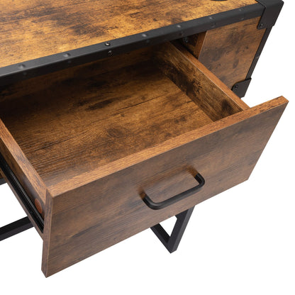 Hair salon table with mirror - burned wood grain - Asmota