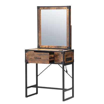 Hair salon table with mirror - burned wood grain - Asmota