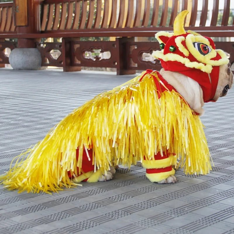 Halloween Funny Dog Clothes New Year's Pet Chinese Costume Dragon Dance Lion Dog Party Lion Dance Red Festive Lucky Cat Clothes - Asmota