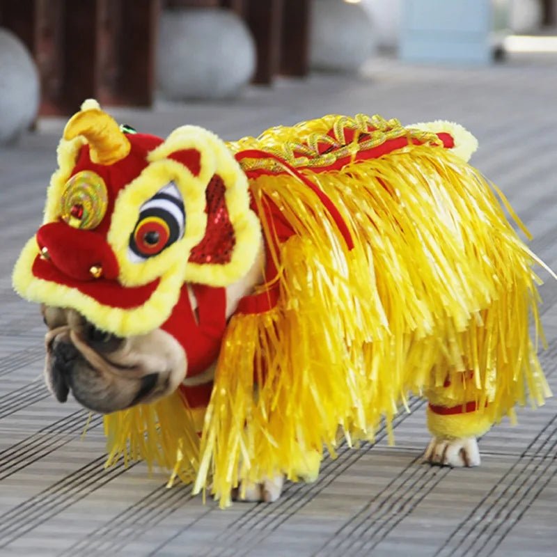 Halloween Funny Dog Clothes New Year's Pet Chinese Costume Dragon Dance Lion Dog Party Lion Dance Red Festive Lucky Cat Clothes - Asmota