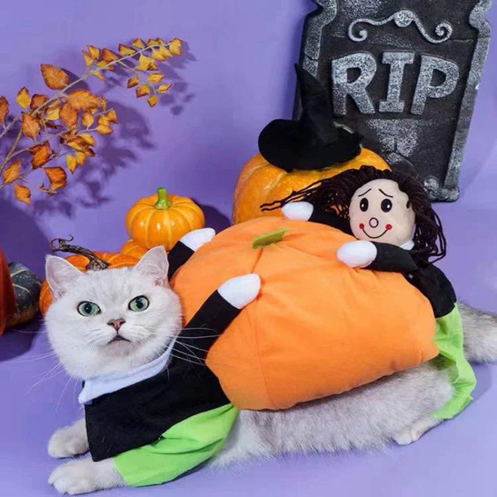 Halloween Funny Pet Clothes Cat Pet Pumpkin Costume Special Party Roll Play Waistcoat Suit Dog Cute Carrier Pumpkin Clothing - Asmota