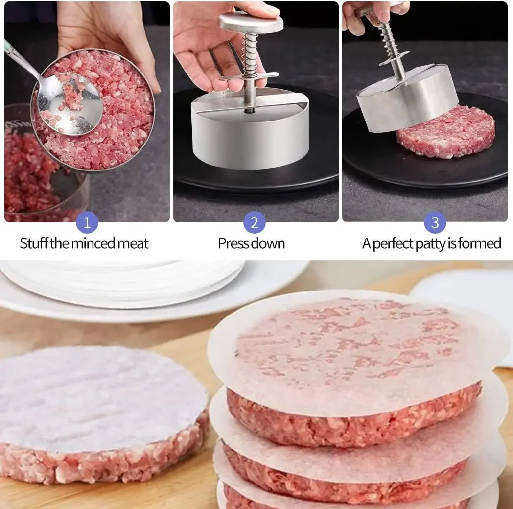 Hamburger Patty Maker Press 304 Stainless Steel Non - Stick Round Manual Rice Ball Mold Thickness Adjusted Kitchen Beef BBQ Tools - Asmota