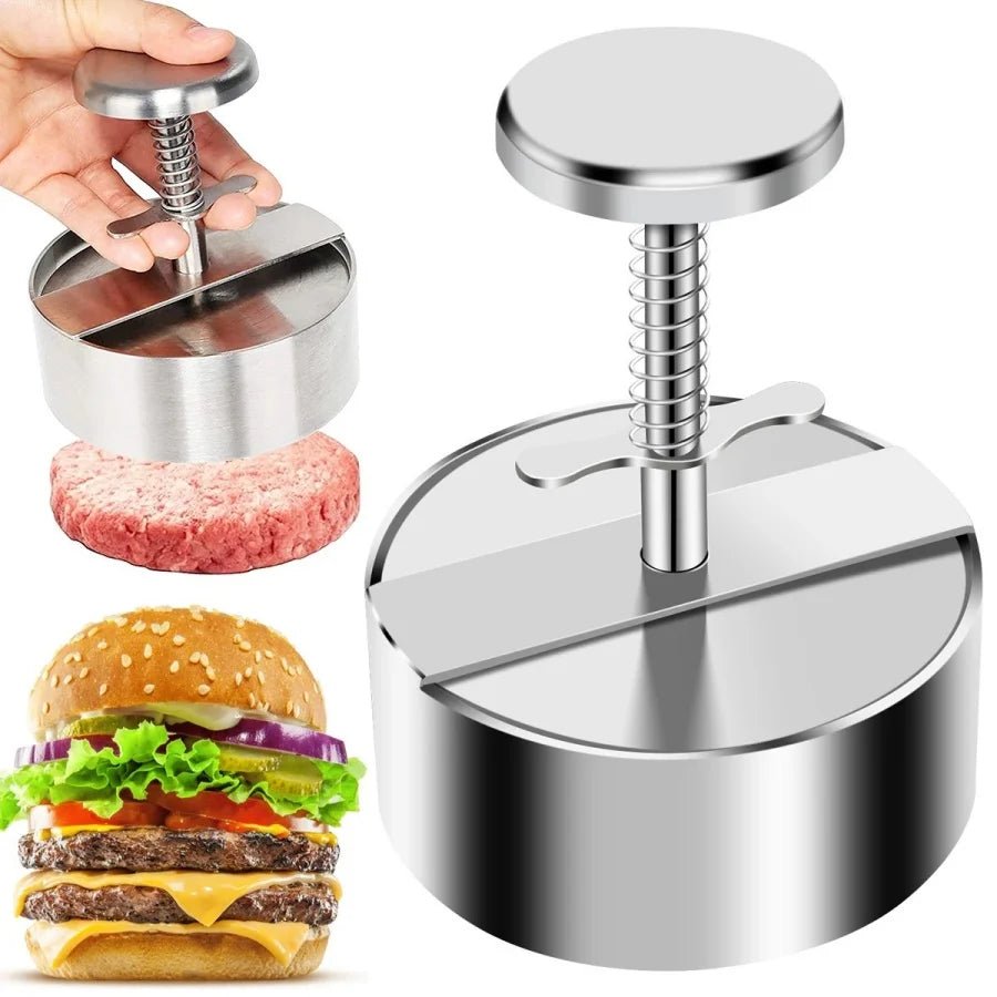 Hamburger Patty Maker Press 304 Stainless Steel Non - Stick Round Manual Rice Ball Mold Thickness Adjusted Kitchen Beef BBQ Tools - Asmota