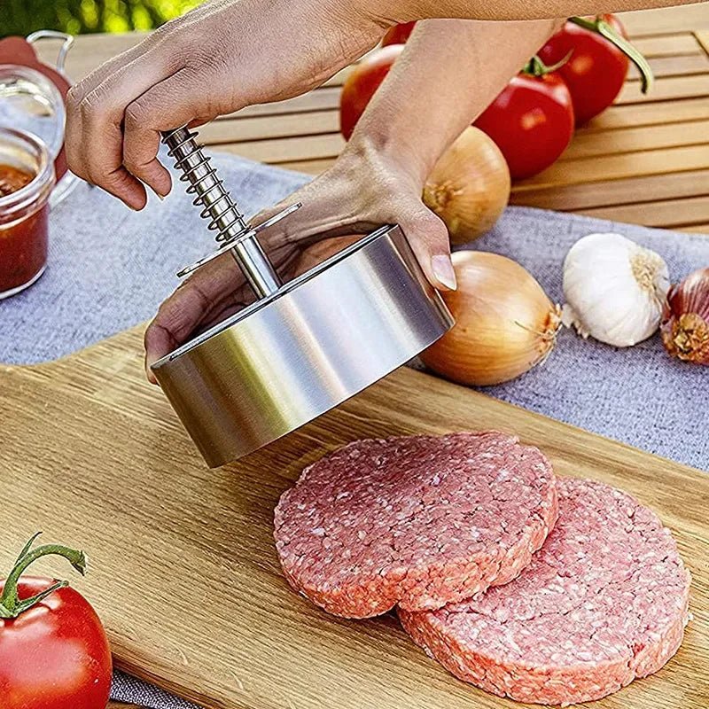Hamburger Patty Maker Press 304 Stainless Steel Non - Stick Round Manual Rice Ball Mold Thickness Adjusted Kitchen Beef BBQ Tools - Asmota