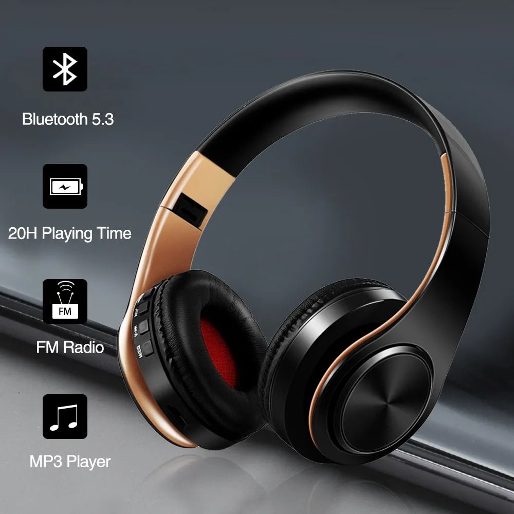 HIFI Stereo Earphones Bluetooth Headphone Music Headset FM and Support SD Card with Mic for Mobile Xiaomi Iphone Sumsamg Tablet - Asmota