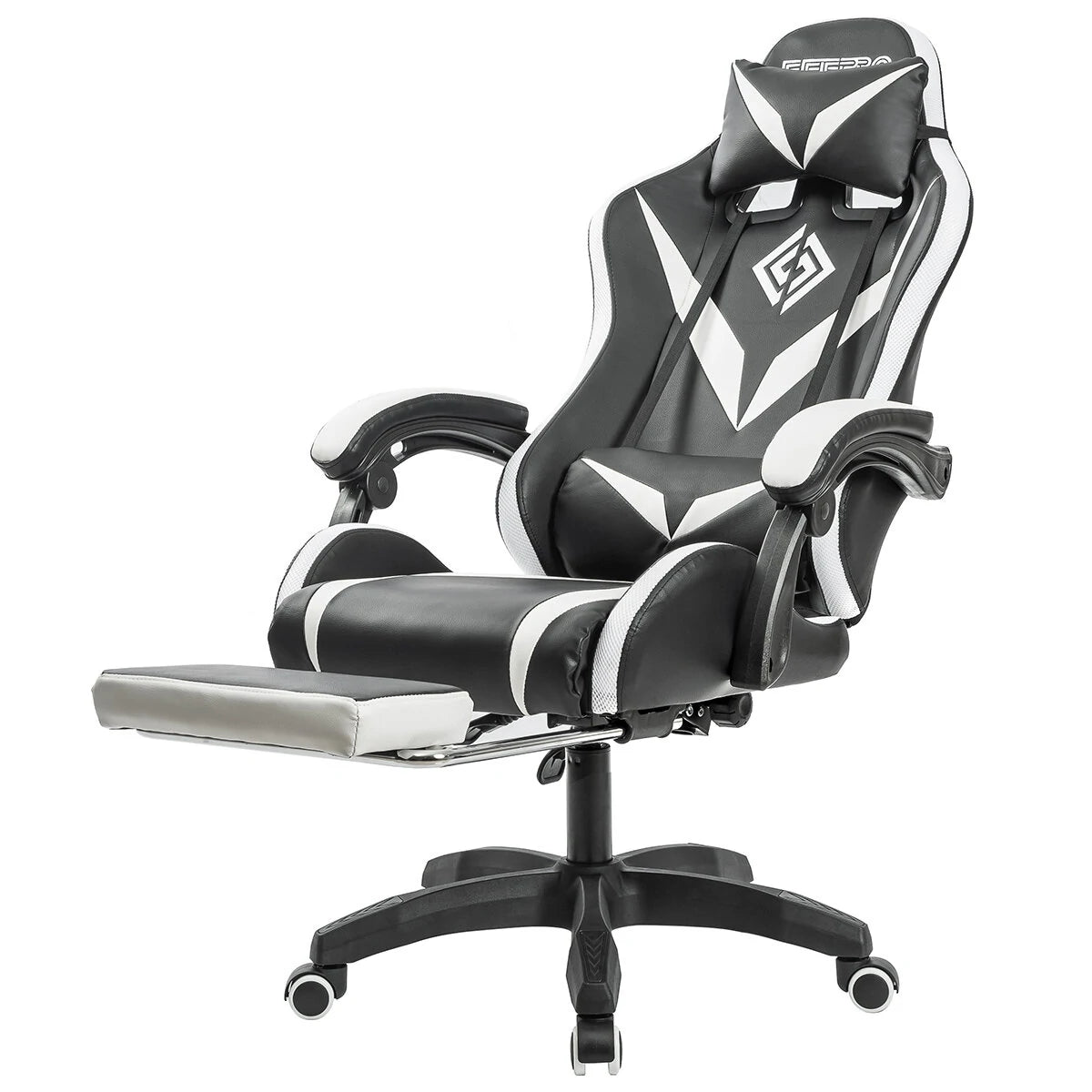 Hoffree Massage Gaming Chair Footrest Swivel Ergonomic Racing Computer Office Chair With LED bluetooth Speaker - Asmota