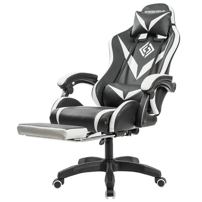 Hoffree Massage Gaming Chair Footrest Swivel Ergonomic Racing Computer Office Chair With LED bluetooth Speaker - Asmota