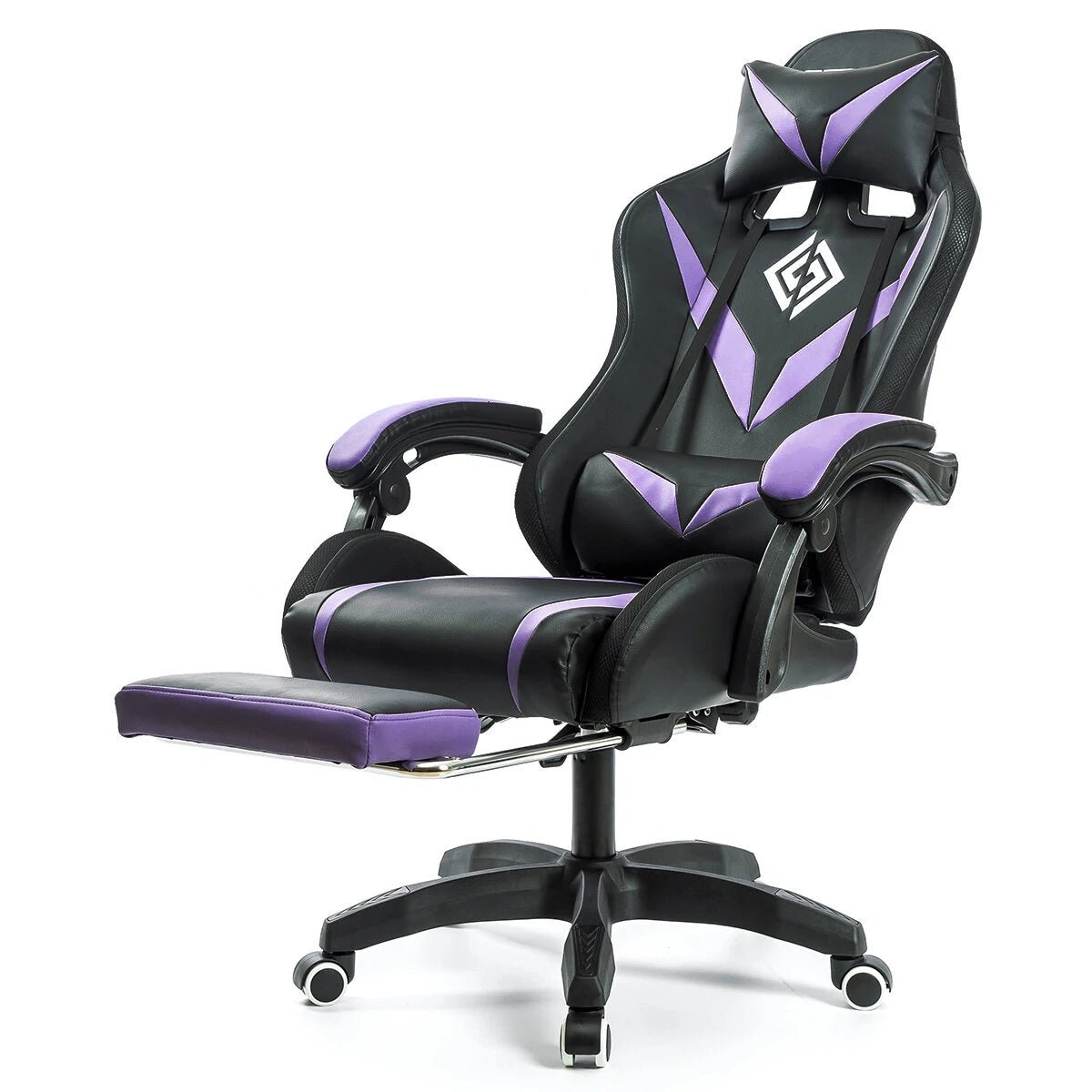 Hoffree Massage Gaming Chair Footrest Swivel Ergonomic Racing Computer Office Chair With LED bluetooth Speaker - Asmota