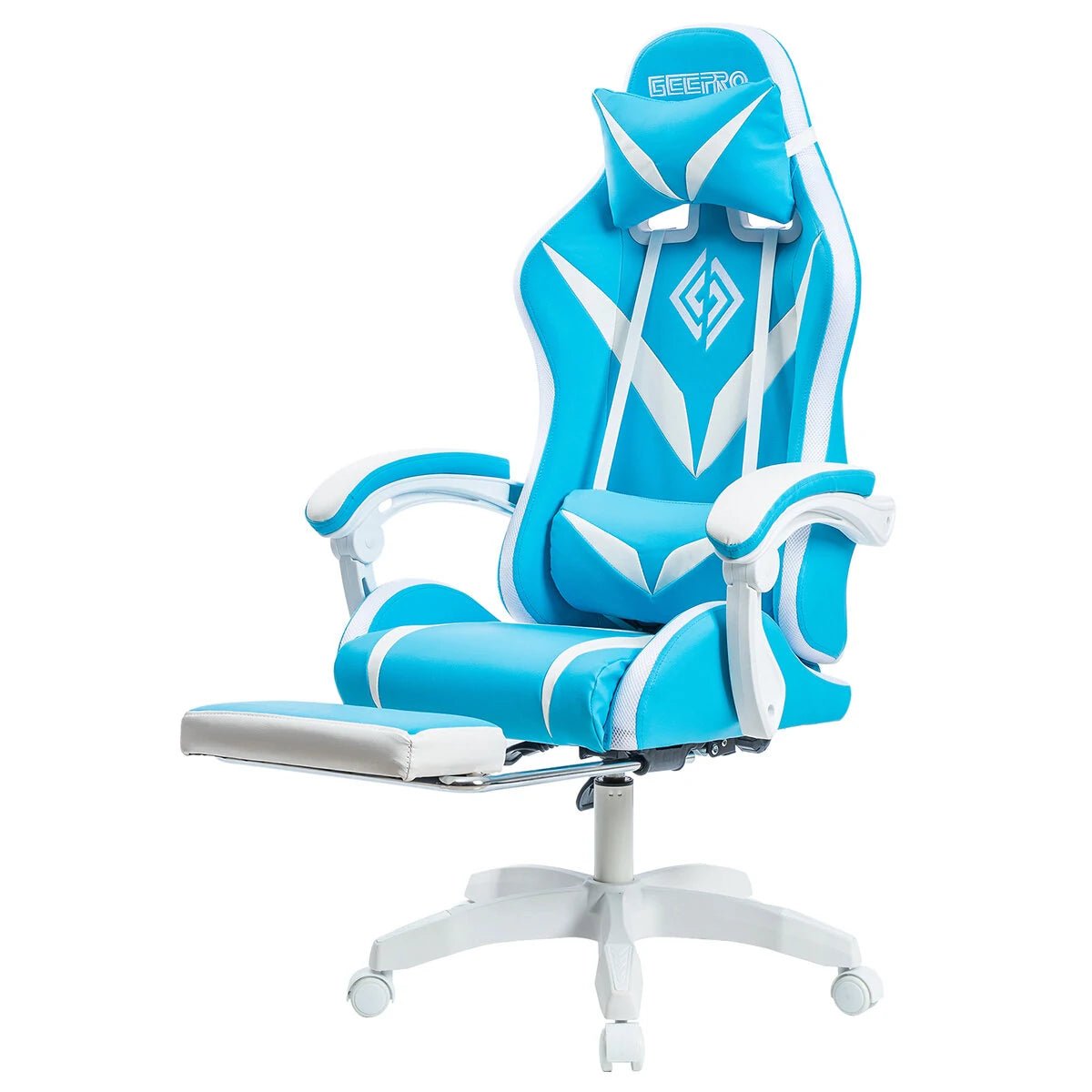 Hoffree Massage Gaming Chair Footrest Swivel Ergonomic Racing Computer Office Chair With LED bluetooth Speaker - Asmota