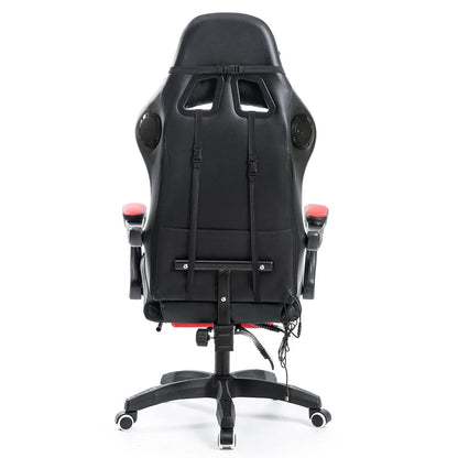Hoffree Massage Gaming Chair Footrest Swivel Ergonomic Racing Computer Office Chair With LED bluetooth Speaker - Asmota
