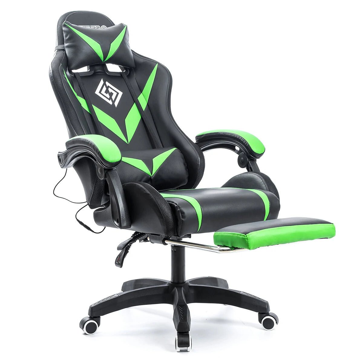 Hoffree Massage Gaming Chair Footrest Swivel Ergonomic Racing Computer Office Chair With LED bluetooth Speaker - Asmota