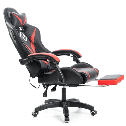 Hoffree Massage Gaming Chair Footrest Swivel Ergonomic Racing Computer Office Chair With LED bluetooth Speaker - Asmota