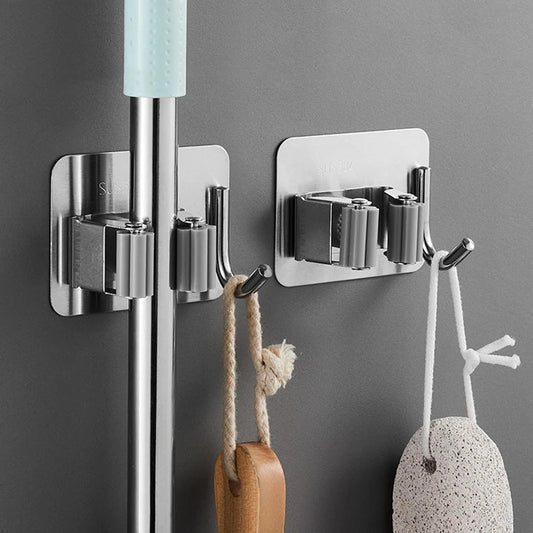 Home Storage Rack Bathroom Suction Hanging Pipe Traceless Hooks Wall Mounted Mop Organizer Holder Waterproof Broom Hanger - Asmota