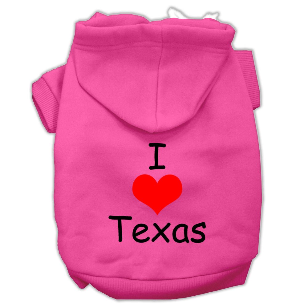 I Love Texas Screen Print Pet Hoodies Bright Pink Size Lg - Asmota