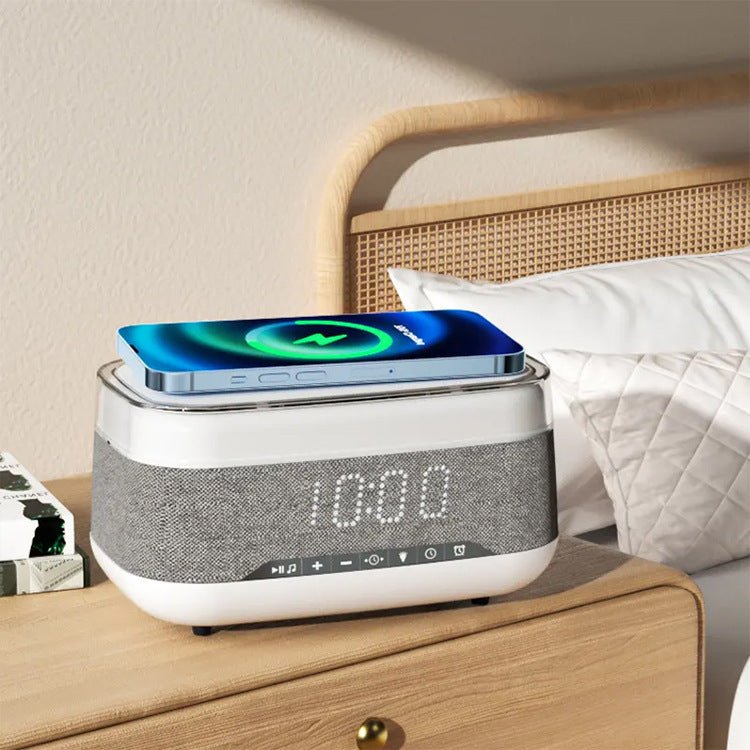 Intelligent Multifunctional Alarm Clock Bluetooth Speaker Wireless Charger Fast Charge Clock Atmosphere Night Light Home Decor - Asmota