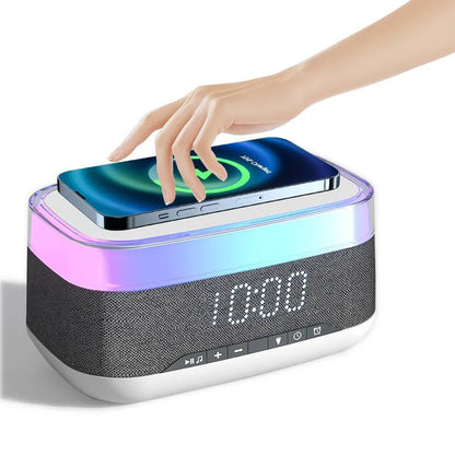 Intelligent Multifunctional Alarm Clock Bluetooth Speaker Wireless Charger Fast Charge Clock Atmosphere Night Light Home Decor - Asmota