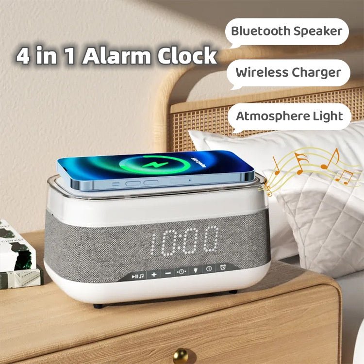 Intelligent Multifunctional Alarm Clock Bluetooth Speaker Wireless Charger Fast Charge Clock Atmosphere Night Light Home Decor - Asmota