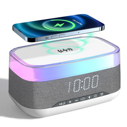 Intelligent Multifunctional Alarm Clock Bluetooth Speaker Wireless Charger Fast Charge Clock Atmosphere Night Light Home Decor - Asmota